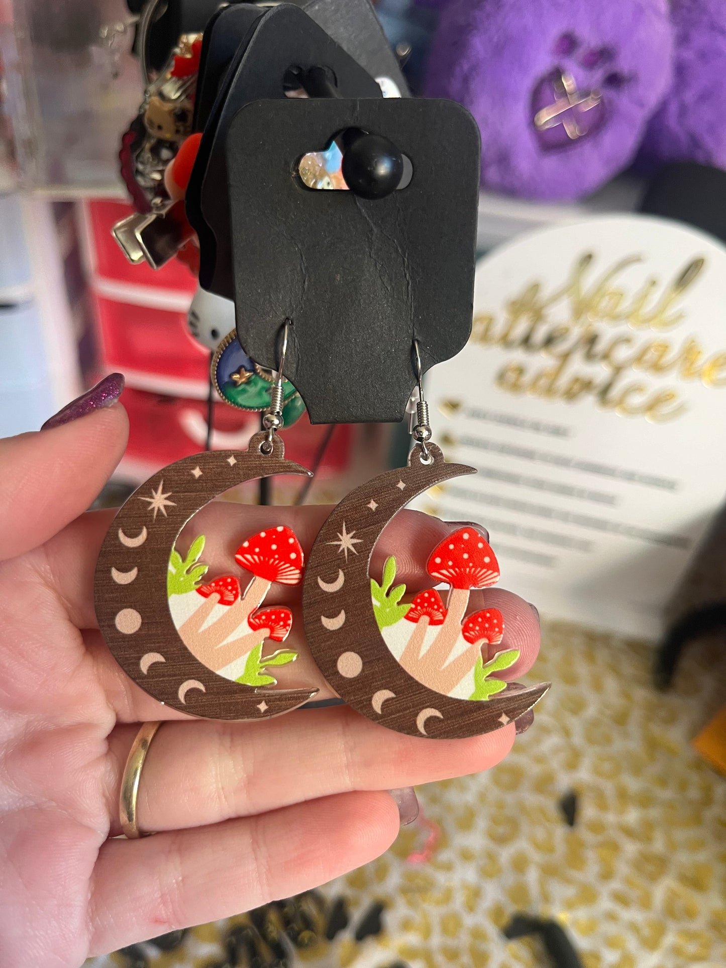 Moon mushroom earrings