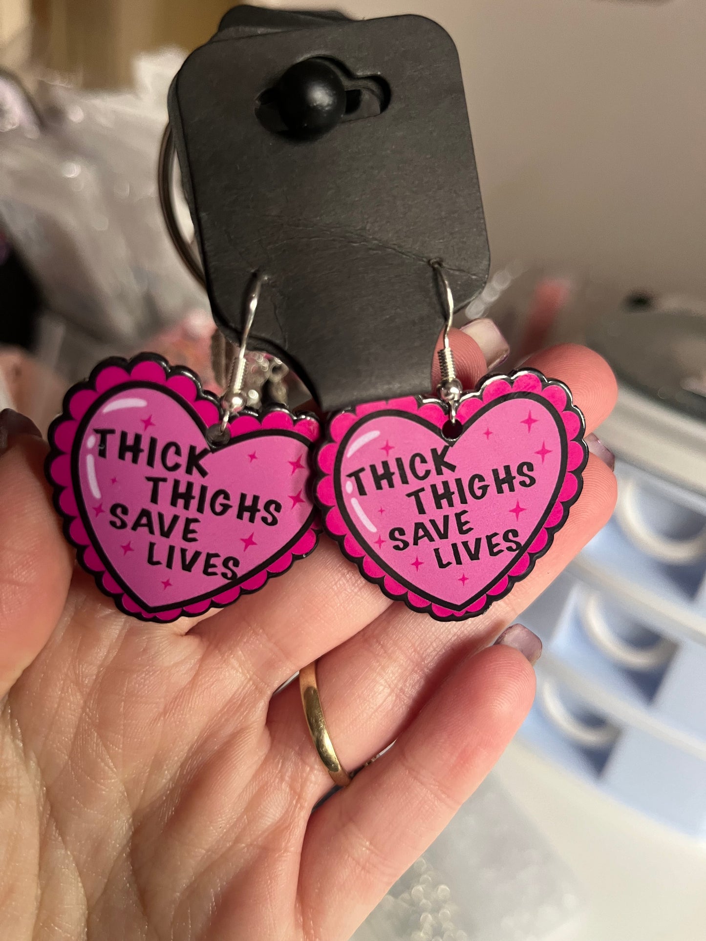Think thighs save lives earrings