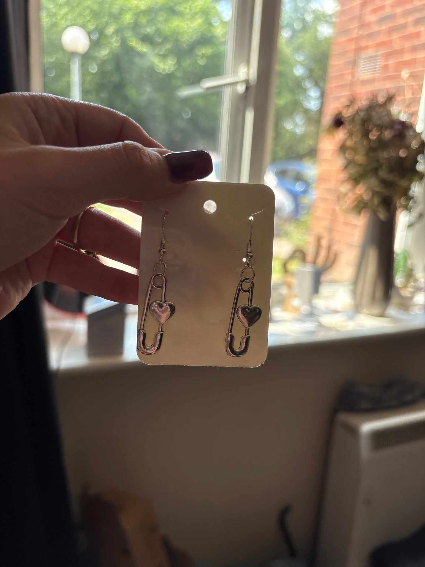 Heart safety pin earrings
