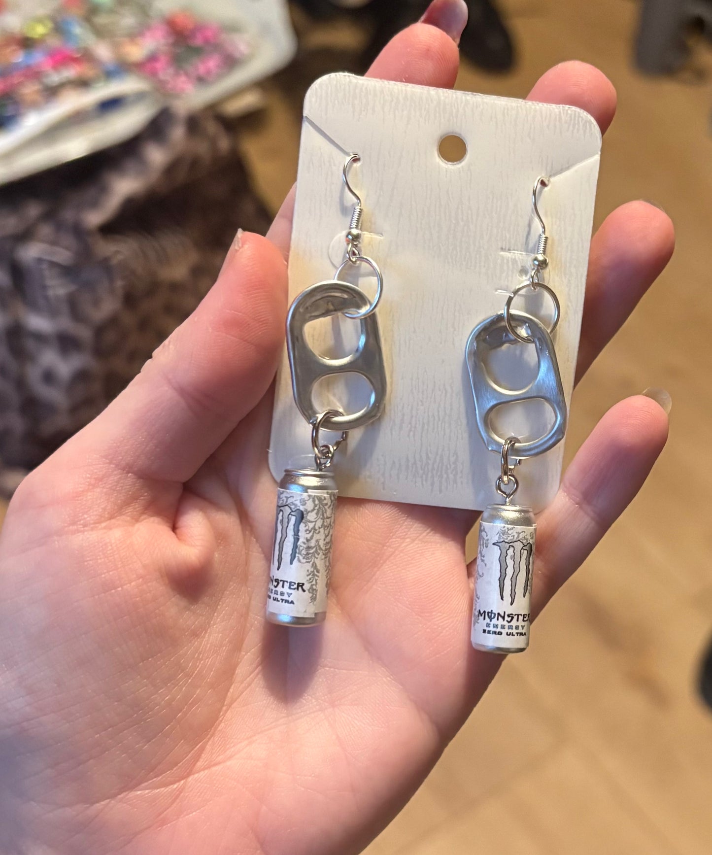 White monster earrings