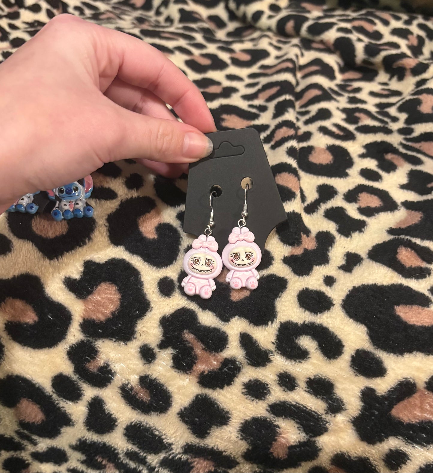 Pink labubu earrings