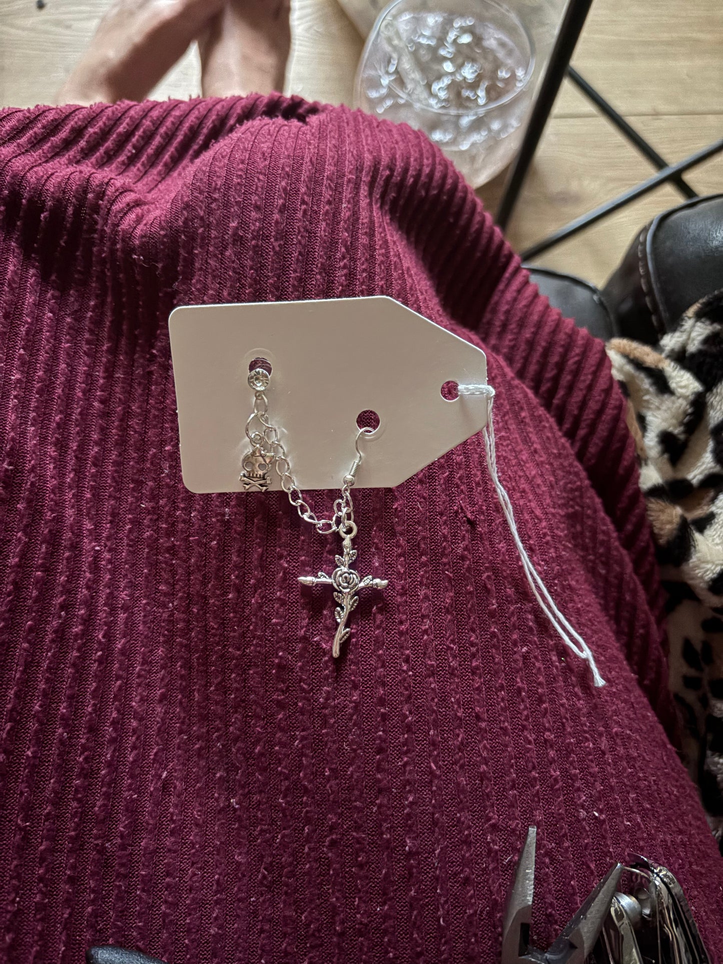 Cross x skull double earrings