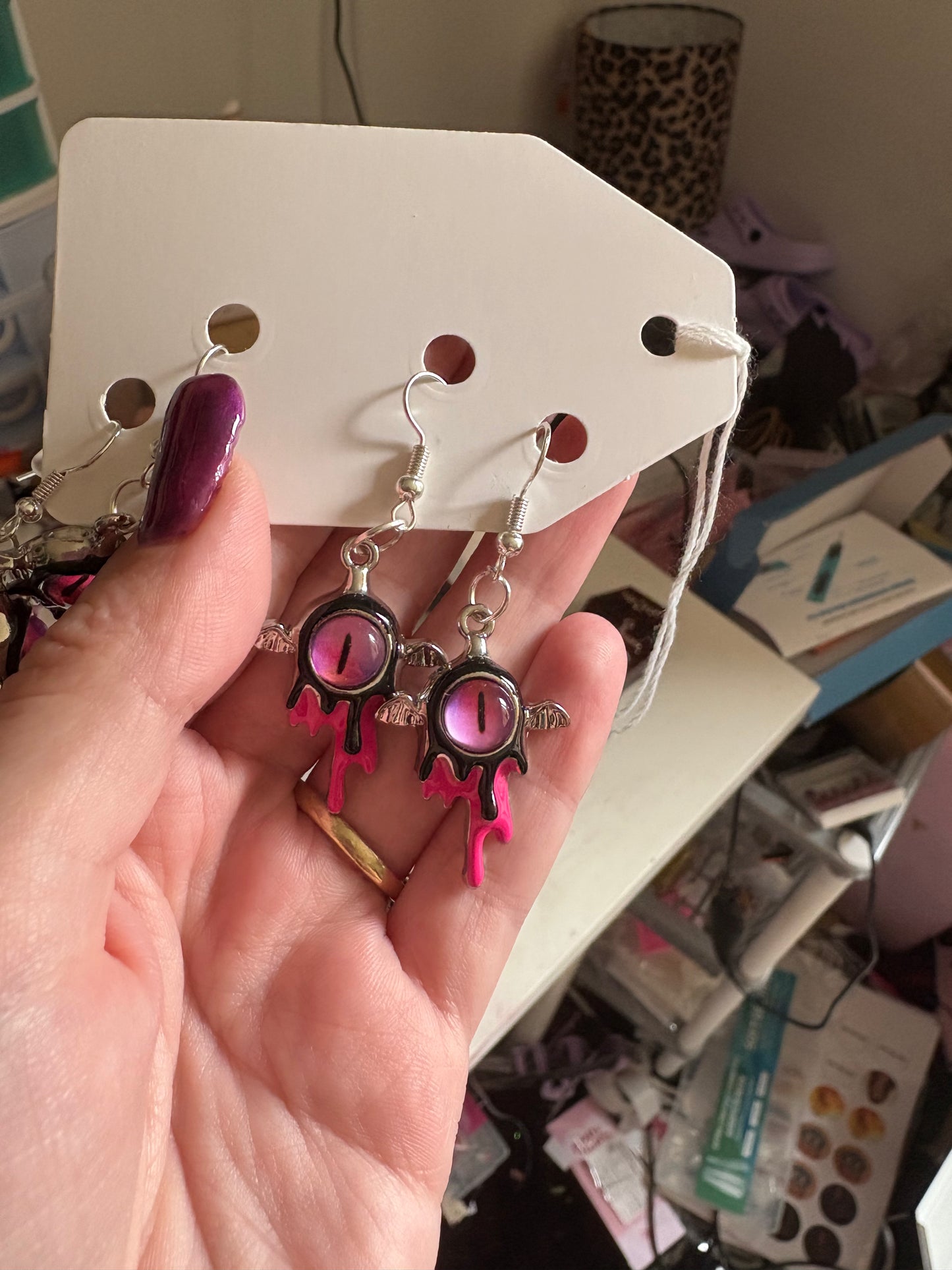 Pink eye earrings