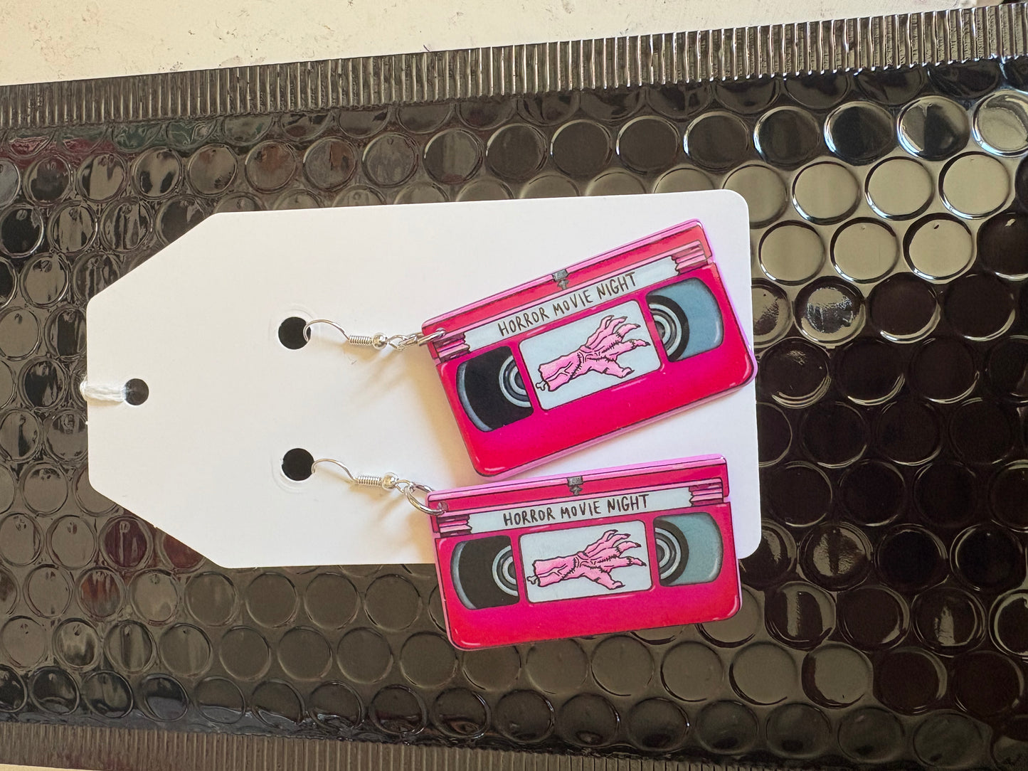 Pink horror earrings