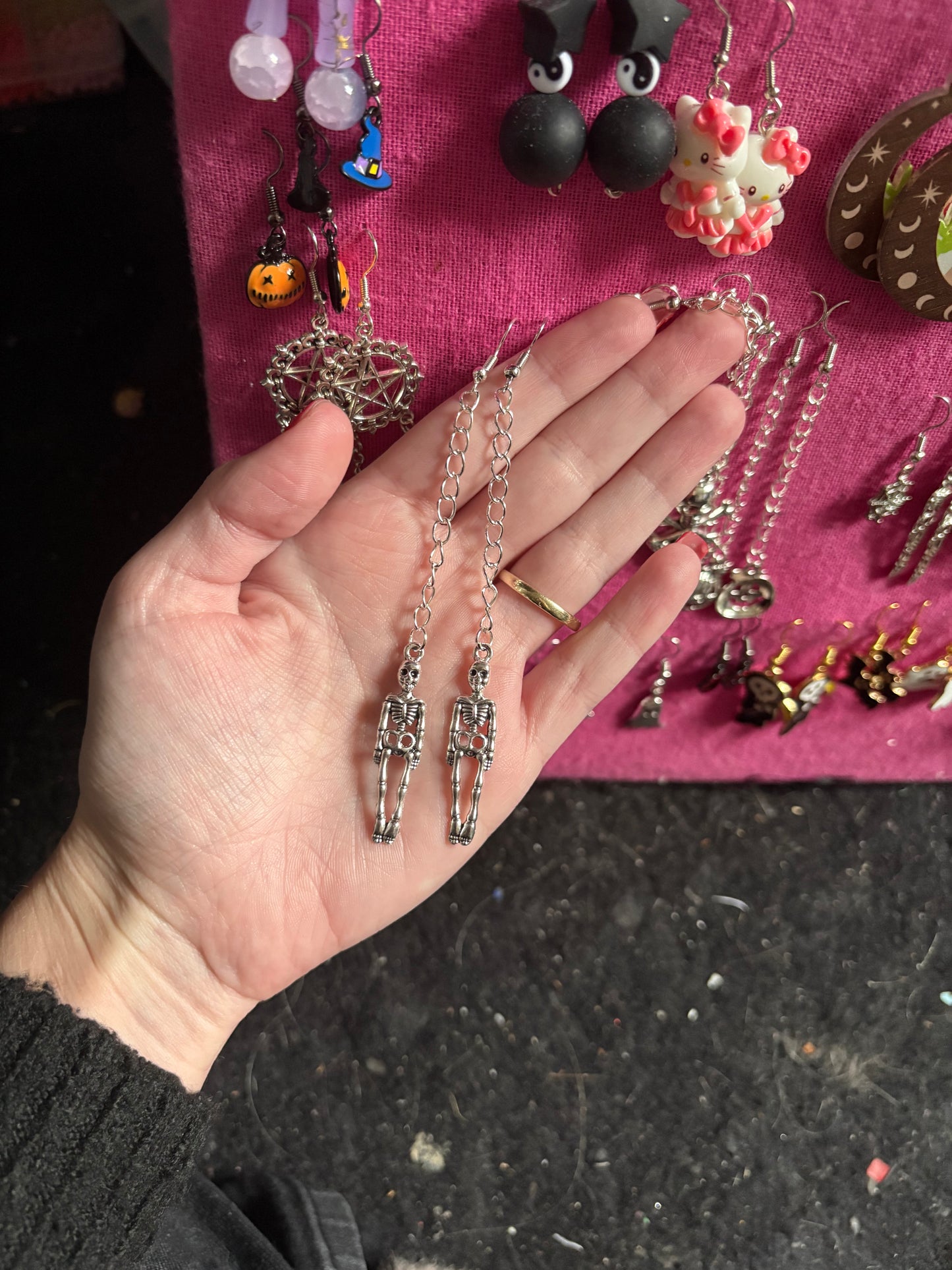 Skeleton body chained earrings