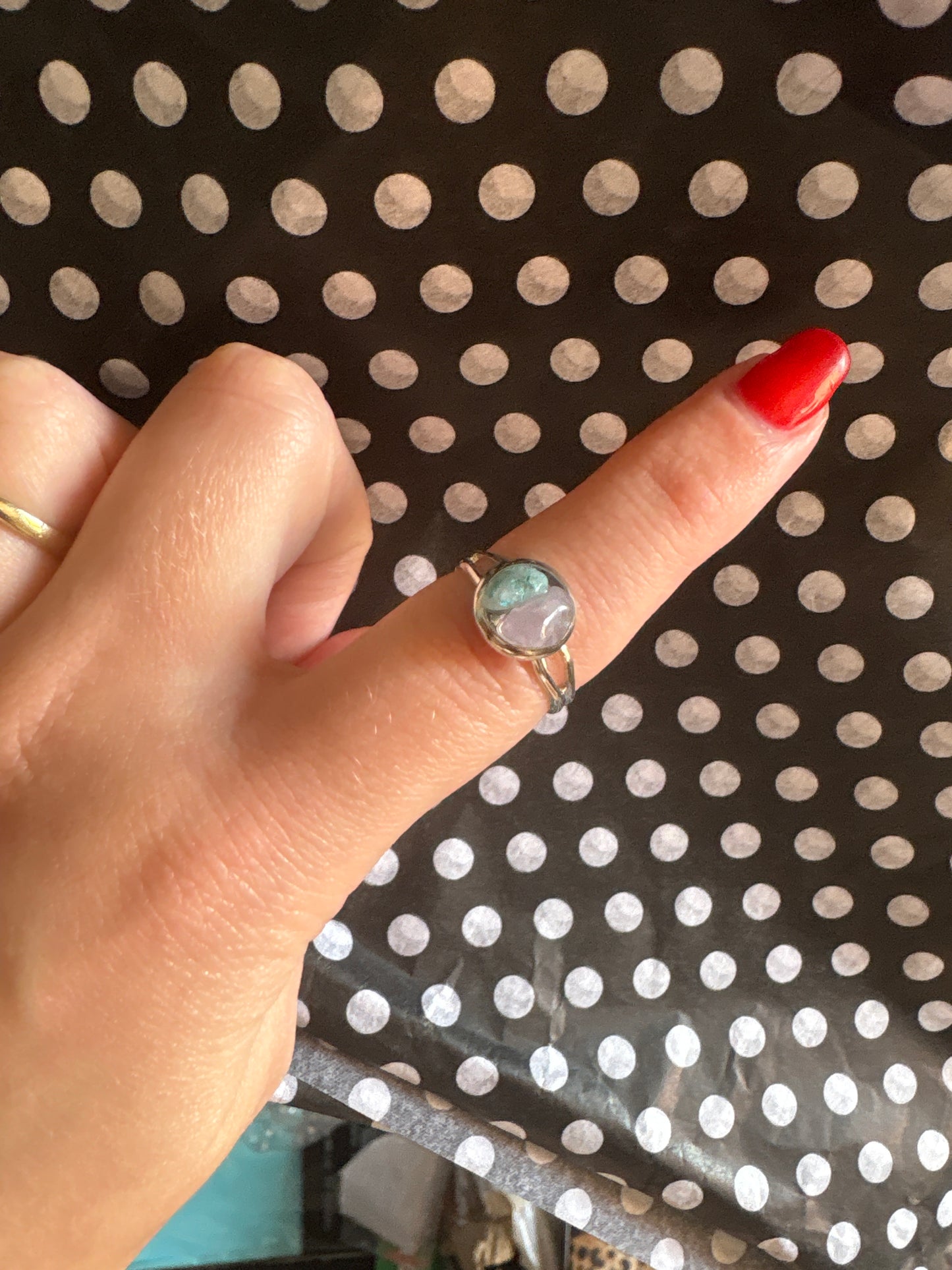 Silver ring w/ a purple and blue crystal