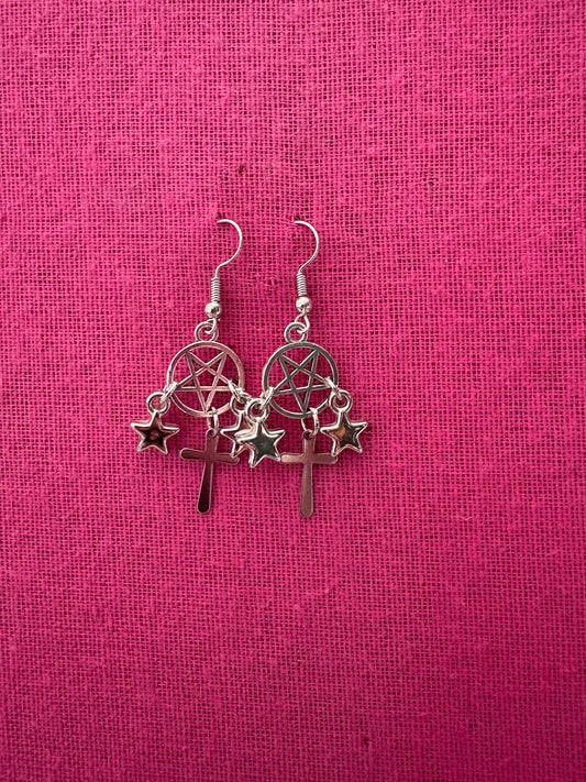 Pentagram cross star earrings