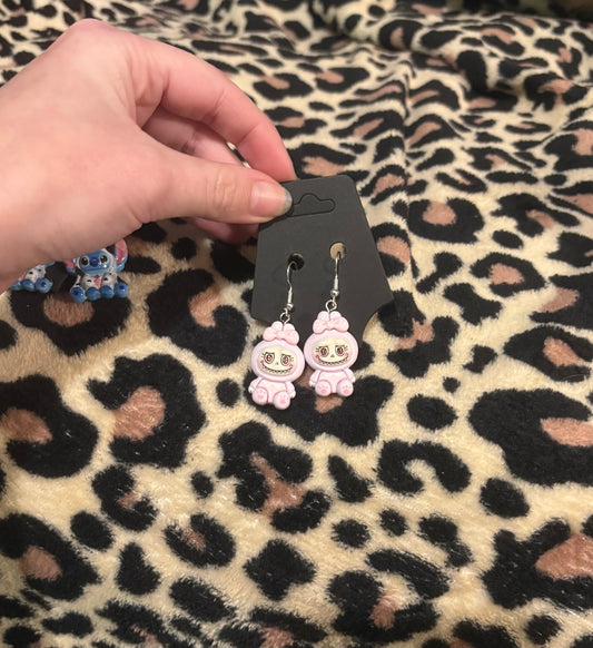 Pink labubu earrings