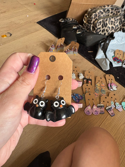Black owl earrings