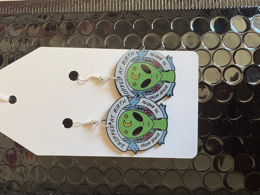 Alien “dropped at birth” earrings