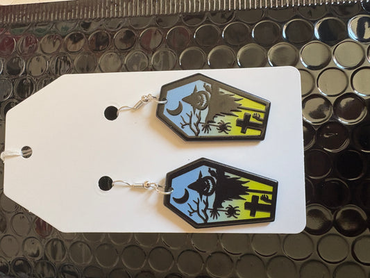 Scarecrow coffin earrings