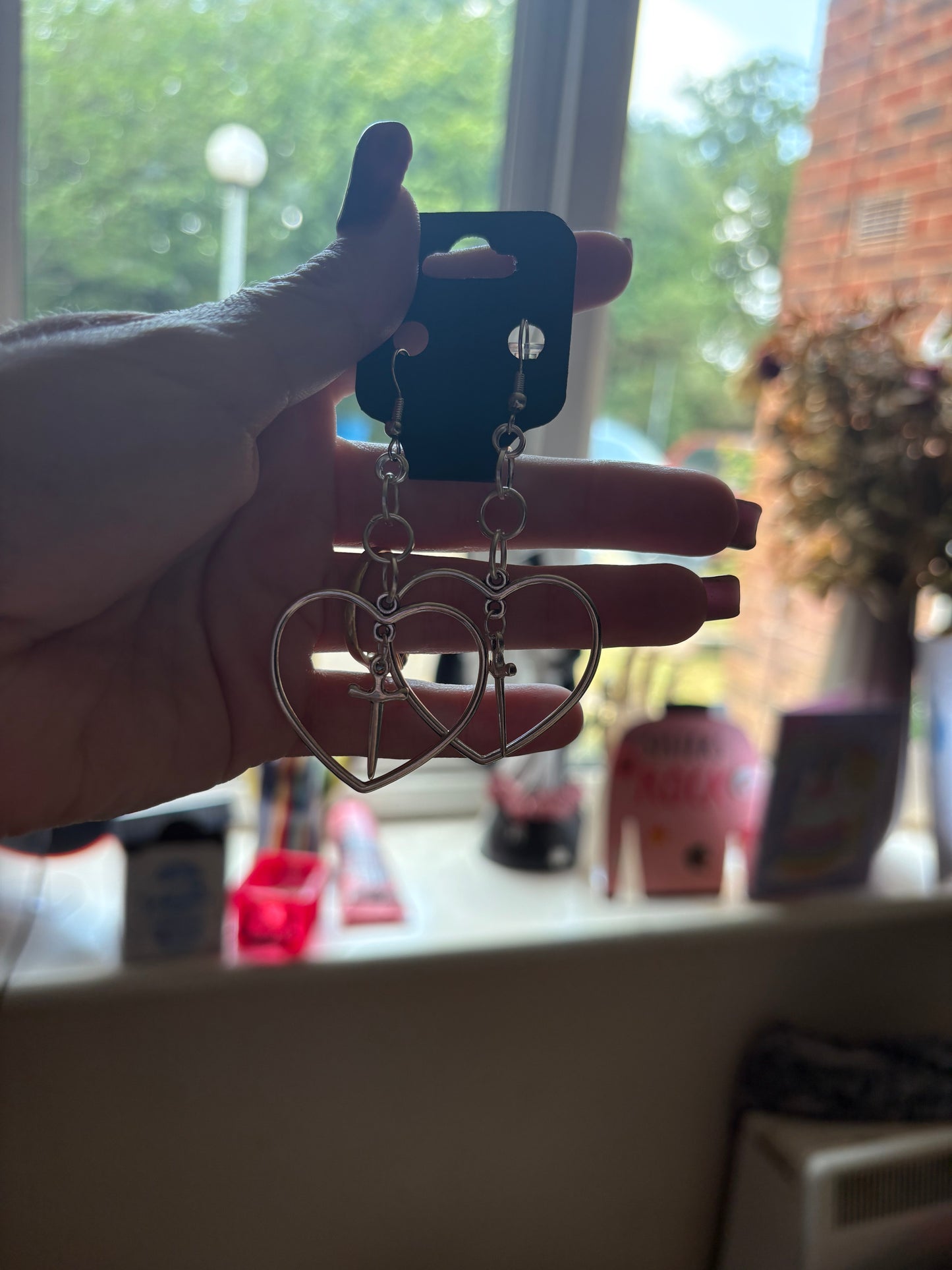 Heart with cross earrings