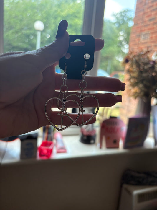 Heart with cross earrings