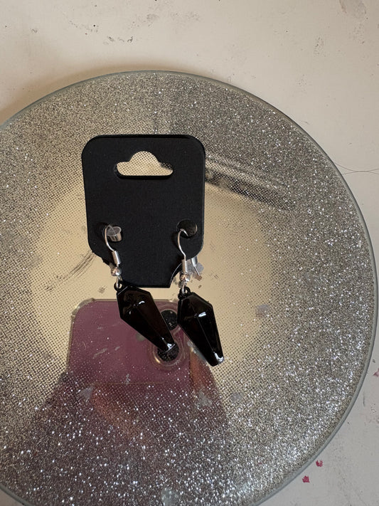 Black coffin earrings with black cross earrings