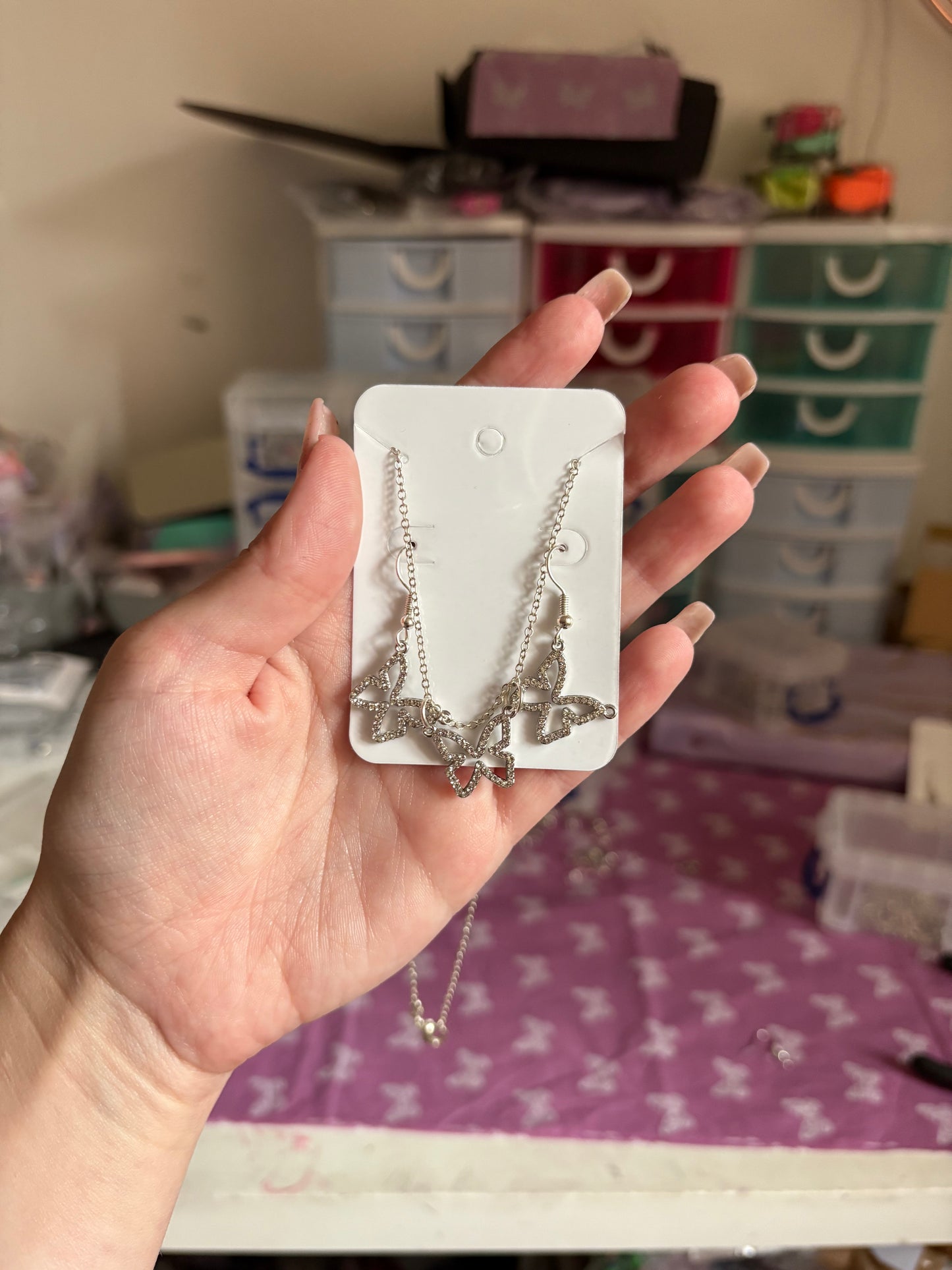 Matching butterfly earrings / necklace